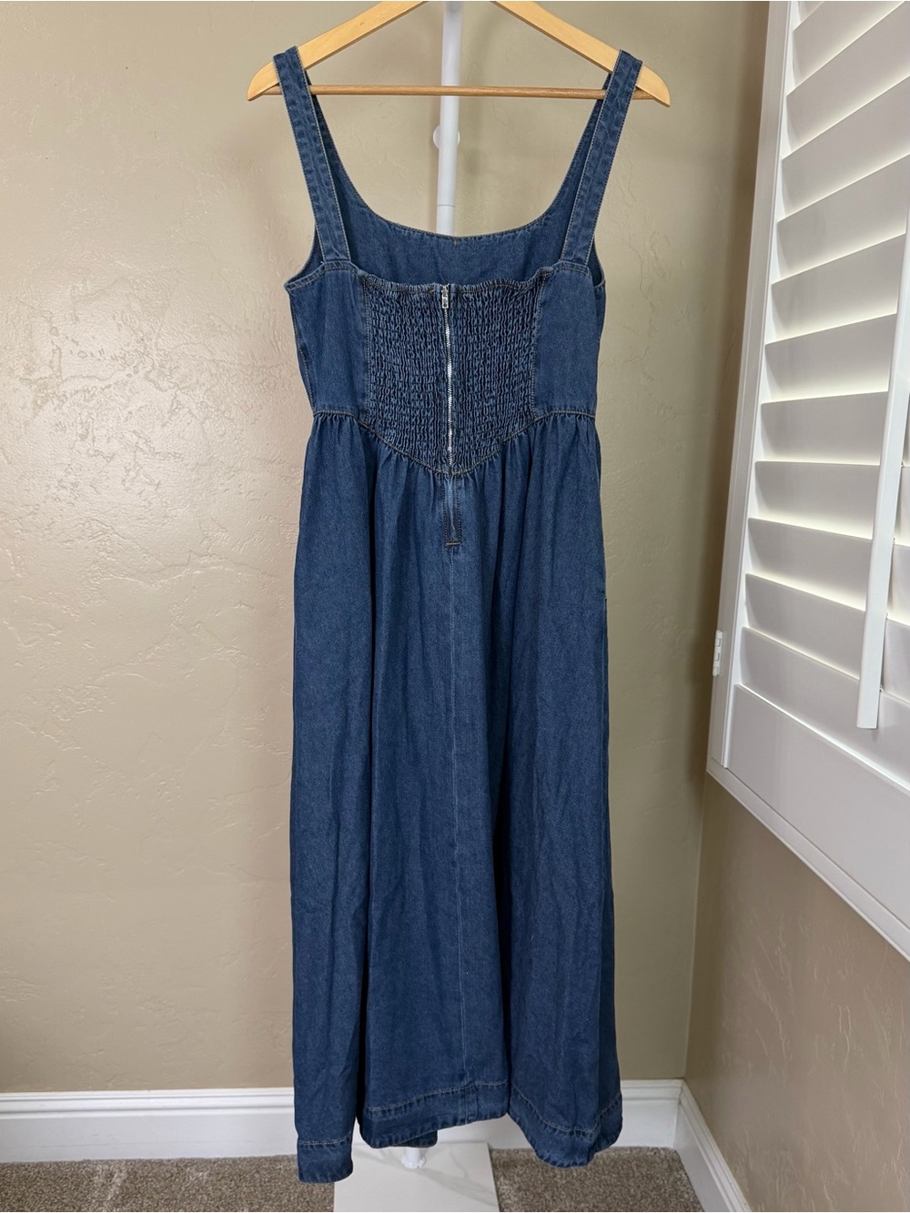 Commense Blue Denim Square Neck Tie Front Cotton Blend Midi Dress Small NWT - Picture 8 of 11
